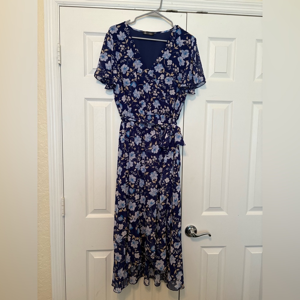 Blue floral high low wrap dress. Size XL